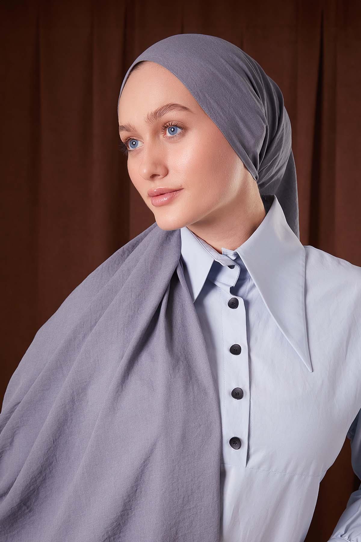 Fivescarf Gri Düz Luna Cotton Şal