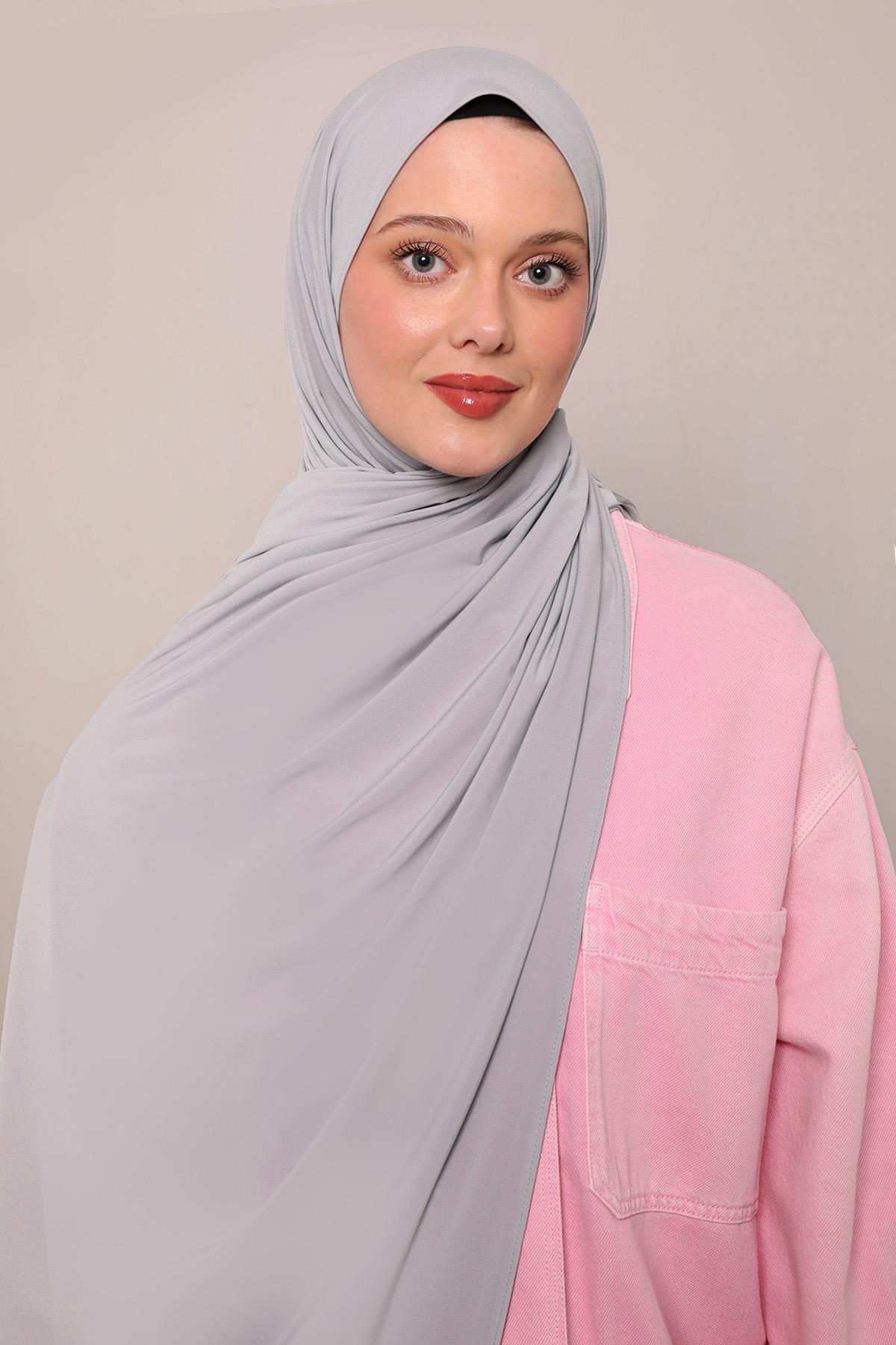 Fivescarf Gri Düz Premium Jersey Şal