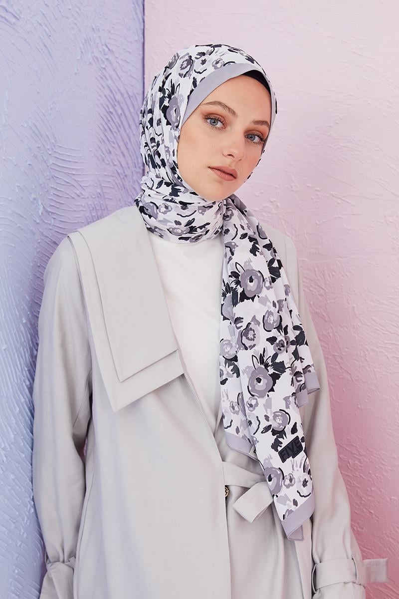 Fivescarf Gri Fulya Desen Krep Şal