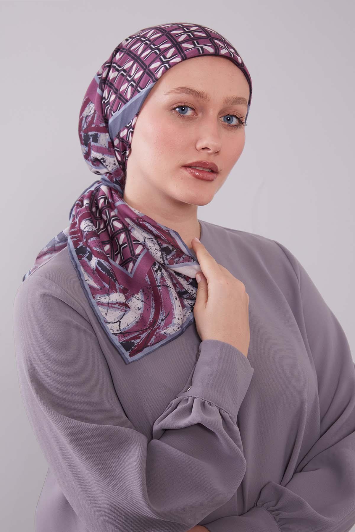 Fivescarf Gri Geometri Desen Silk Cotton Eşarp