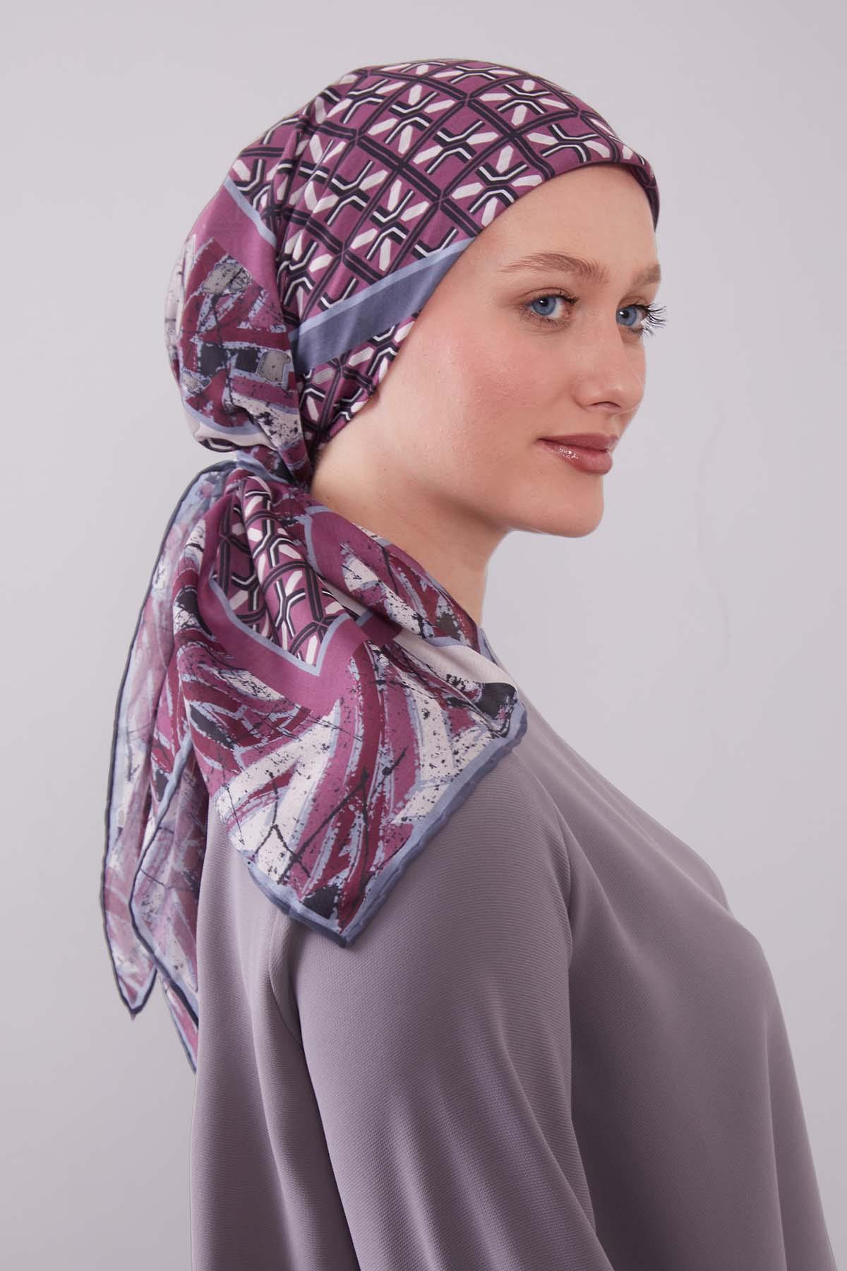 Fivescarf Gri Geometri Desen Silk Cotton Eşarp