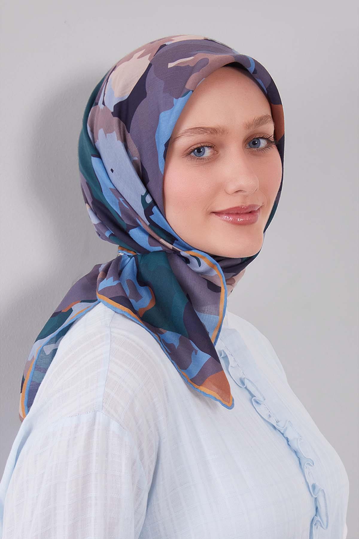 Fivescarf Gri Karışık Desen Silk Coton Eşarp