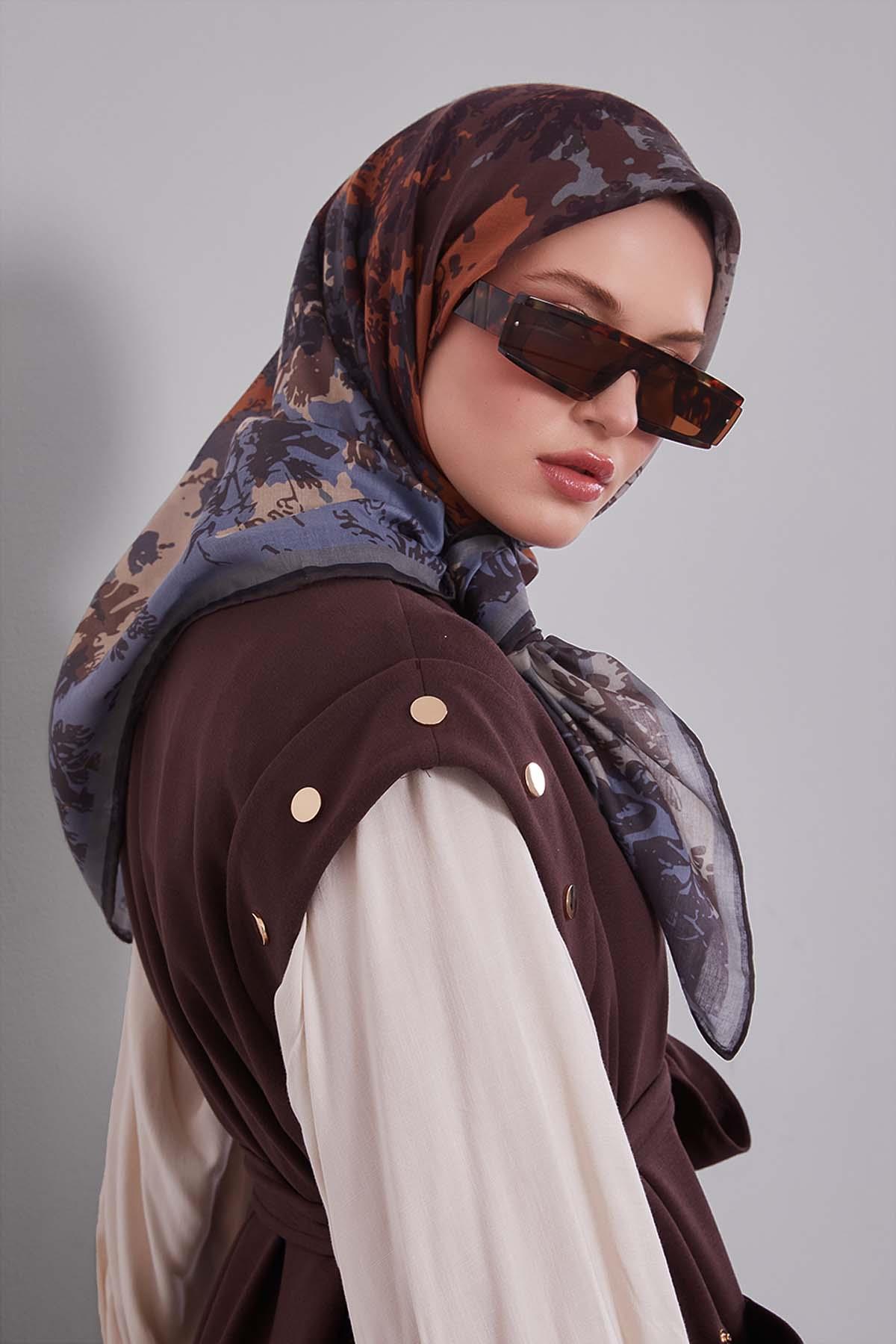Fivescarf Gri Karışık Desen Silk Coton Eşarp
