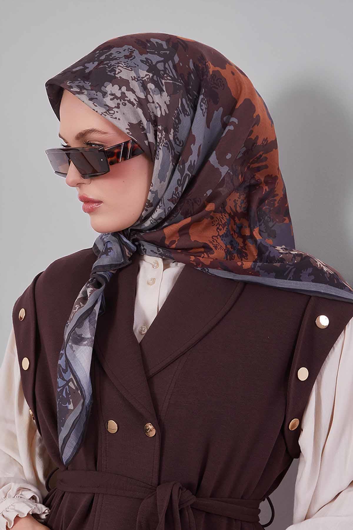 Fivescarf Gri Karışık Desen Silk Coton Eşarp