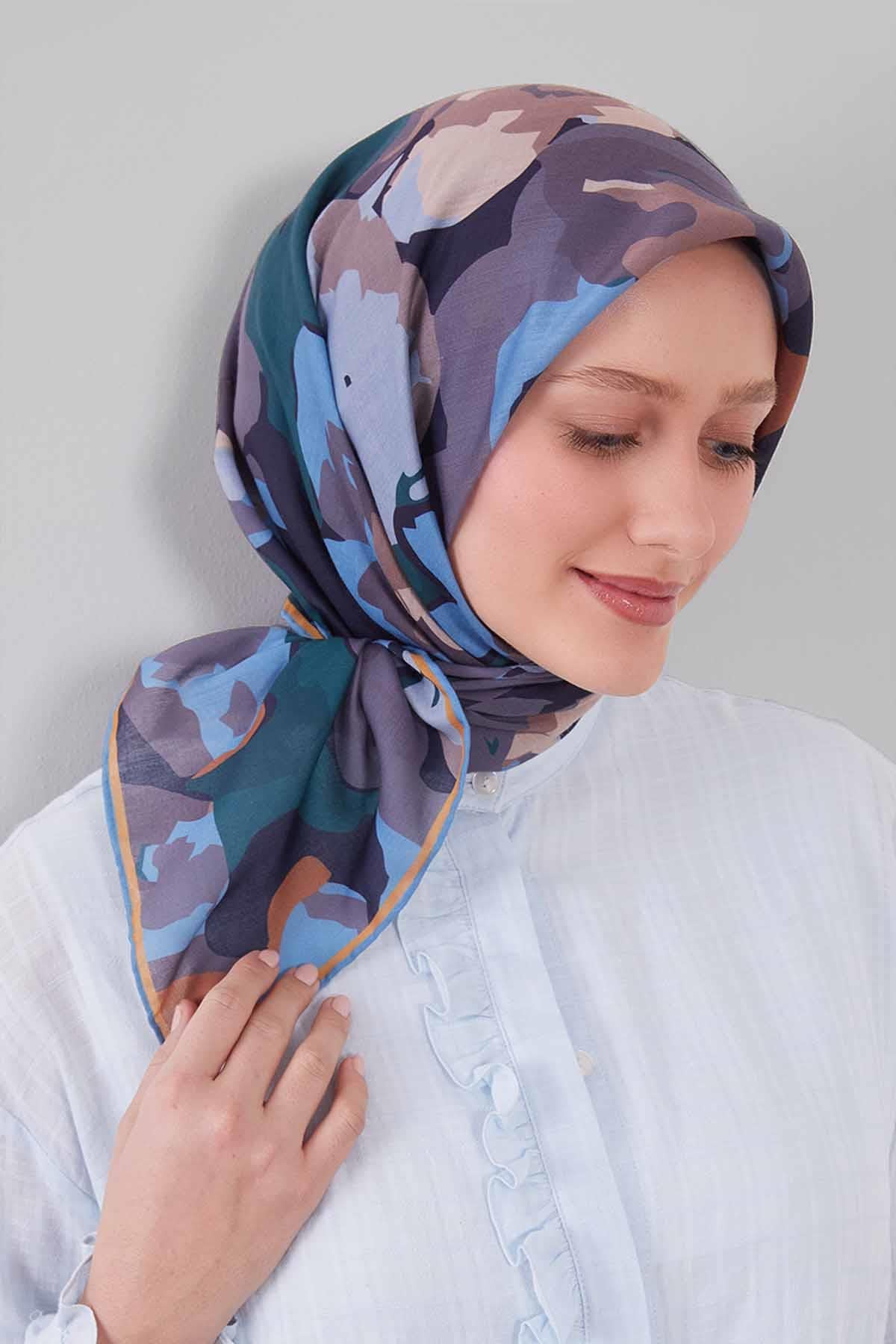 Fivescarf Gri Karışık Desen Silk Coton Eşarp