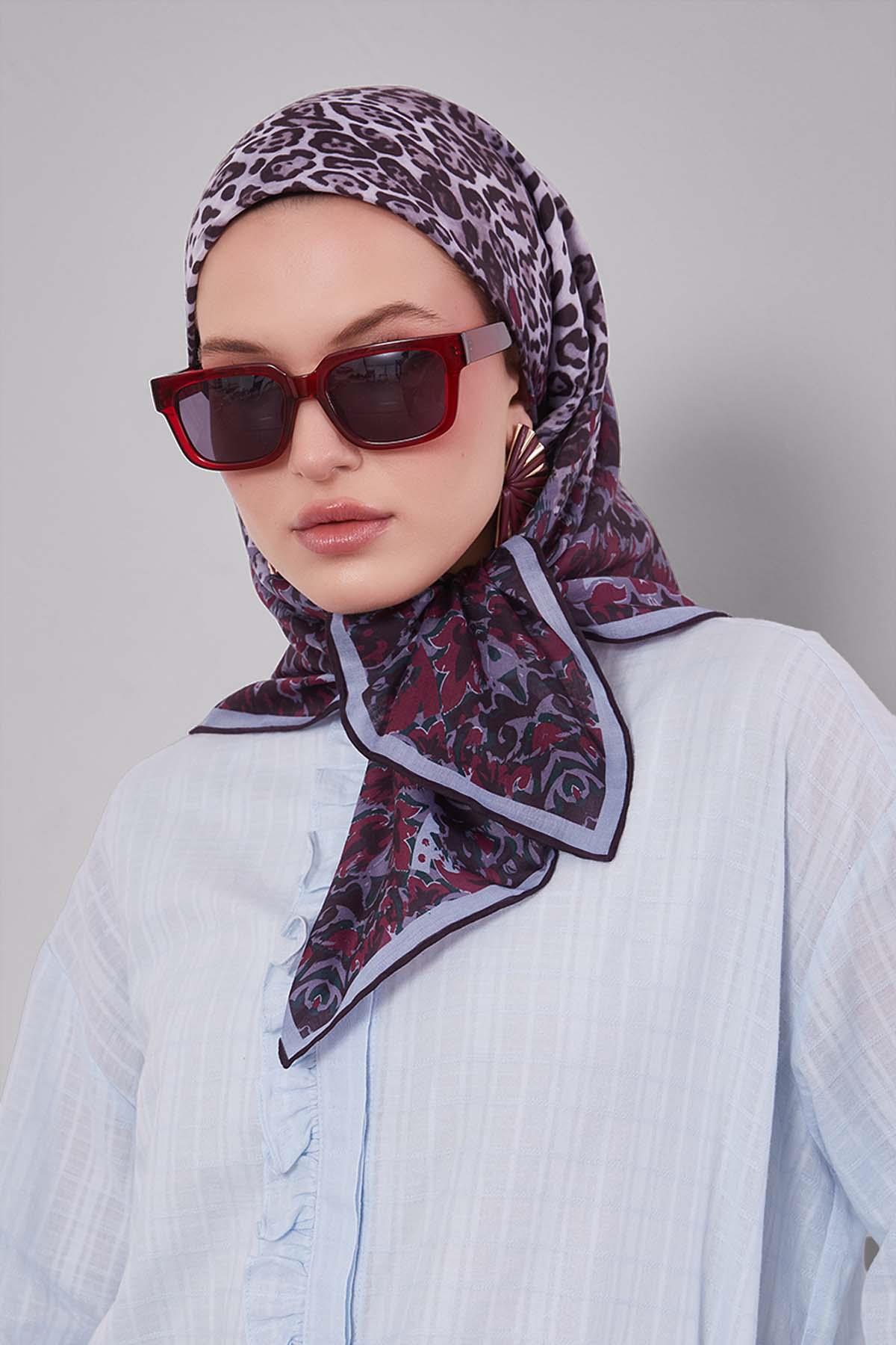 Fivescarf Gri Karışık Leopar Desen Silk Coton Eşarp