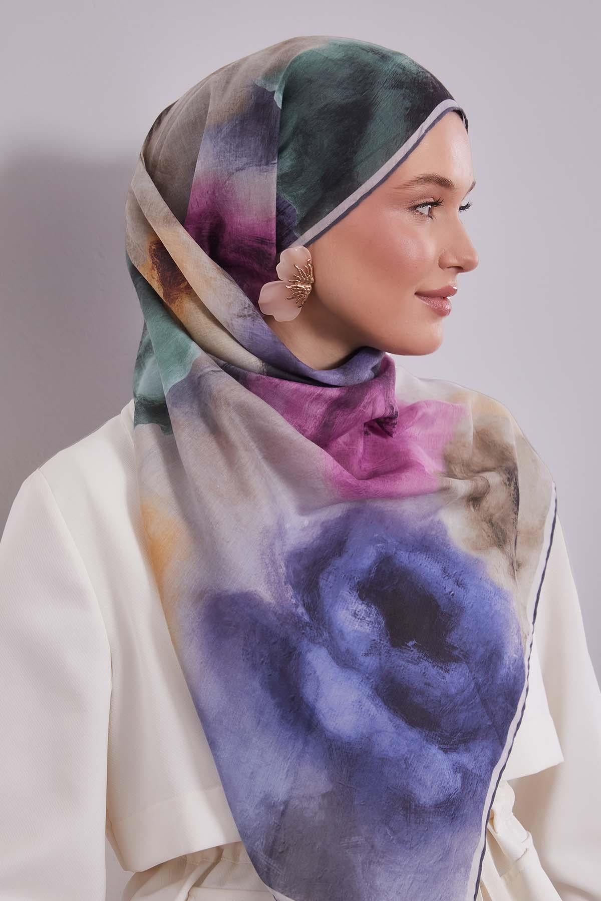 Fivescarf Gri Lotus Çiçeği Silk Coton Eşarp