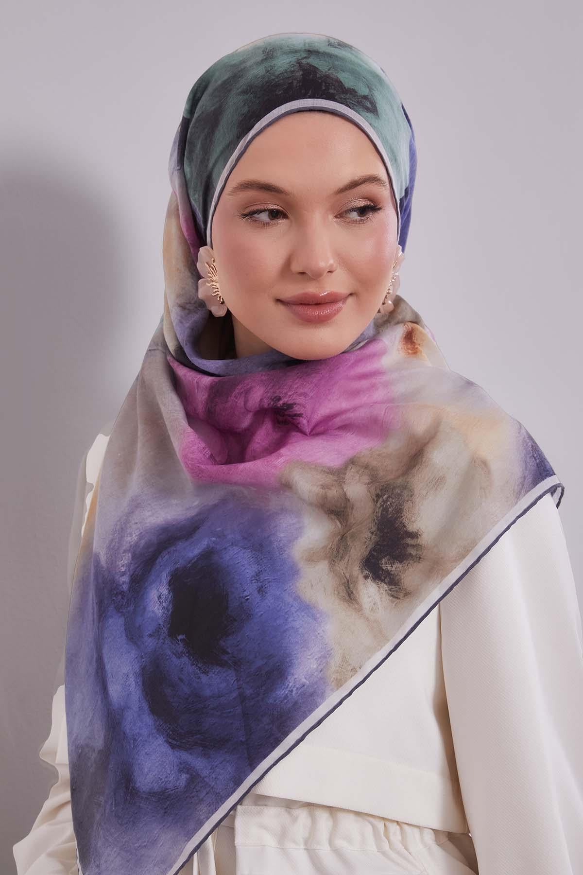 Fivescarf Gri Lotus Çiçeği Silk Coton Eşarp