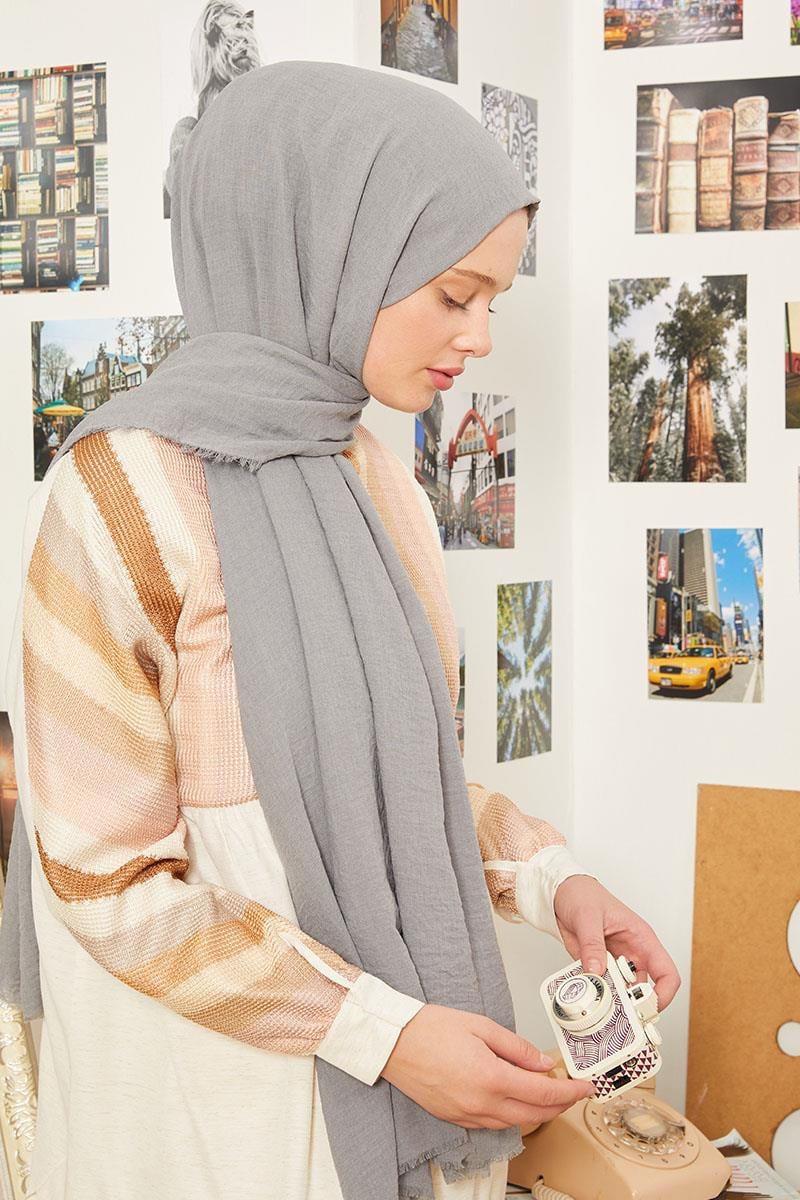 Fivescarf Gri Maxi Cotton Şal