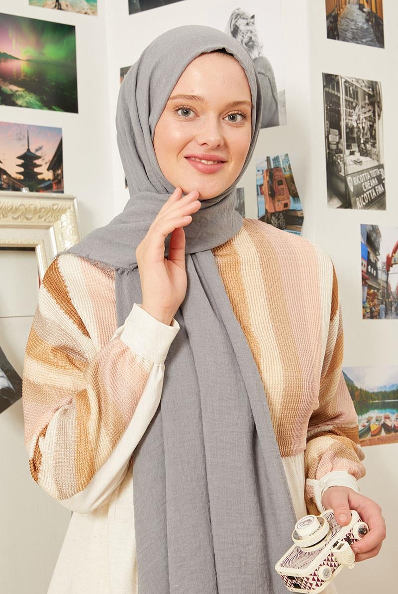 Fivescarf Gri Maxi Cotton Şal