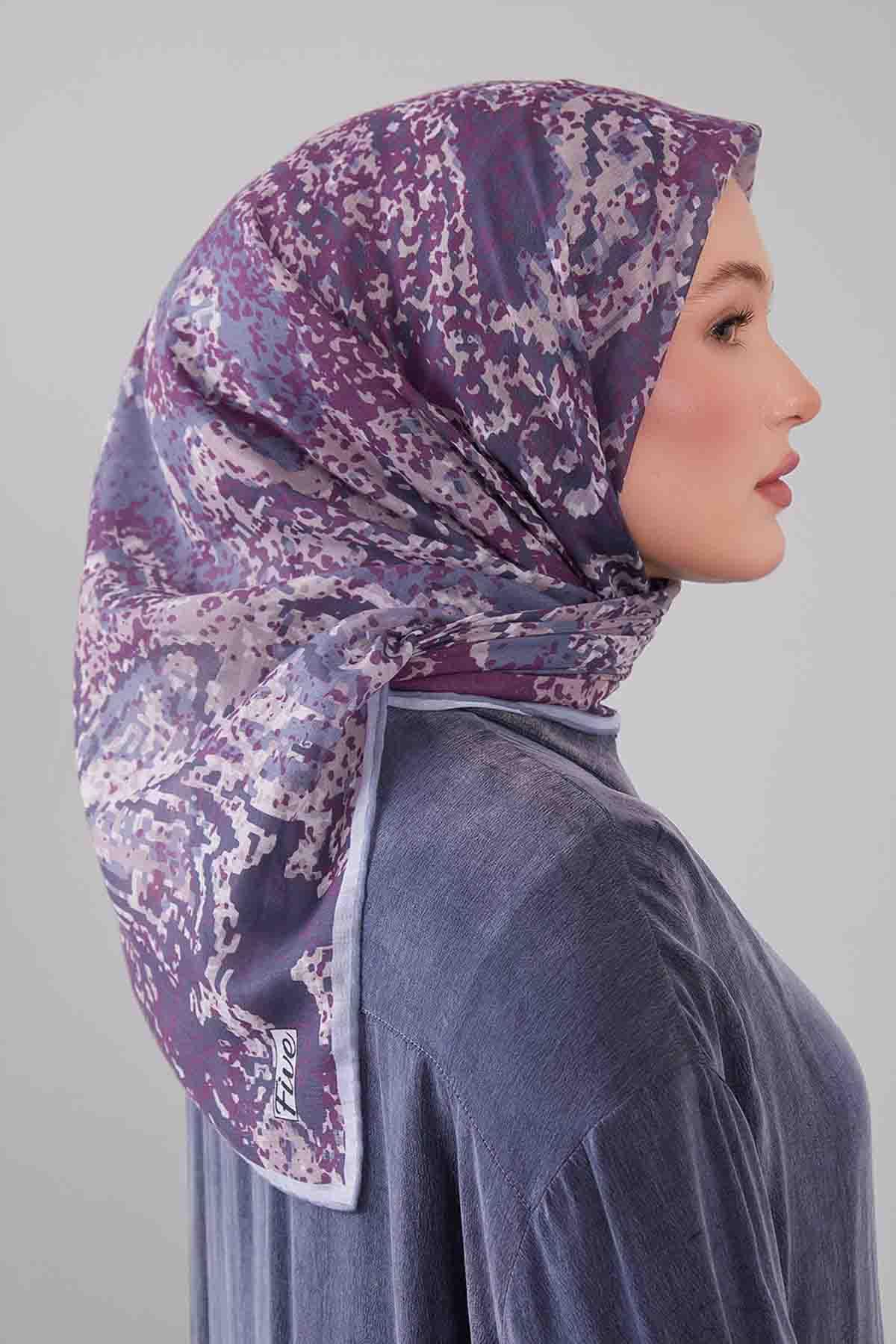 Fivescarf Gri Mozaik Desen Silk Coton Eşarp
