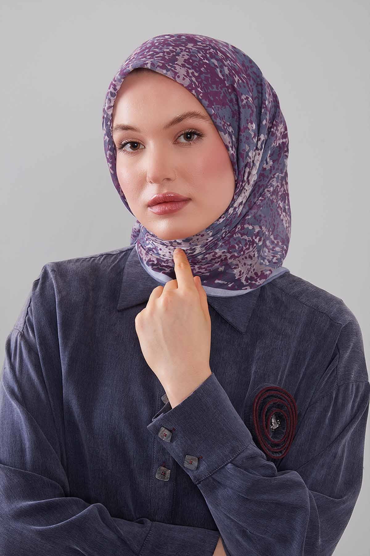Fivescarf Gri Mozaik Desen Silk Coton Eşarp
