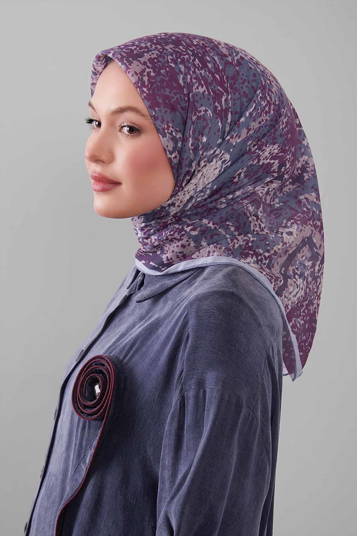 Fivescarf Gri Mozaik Desen Silk Coton Eşarp