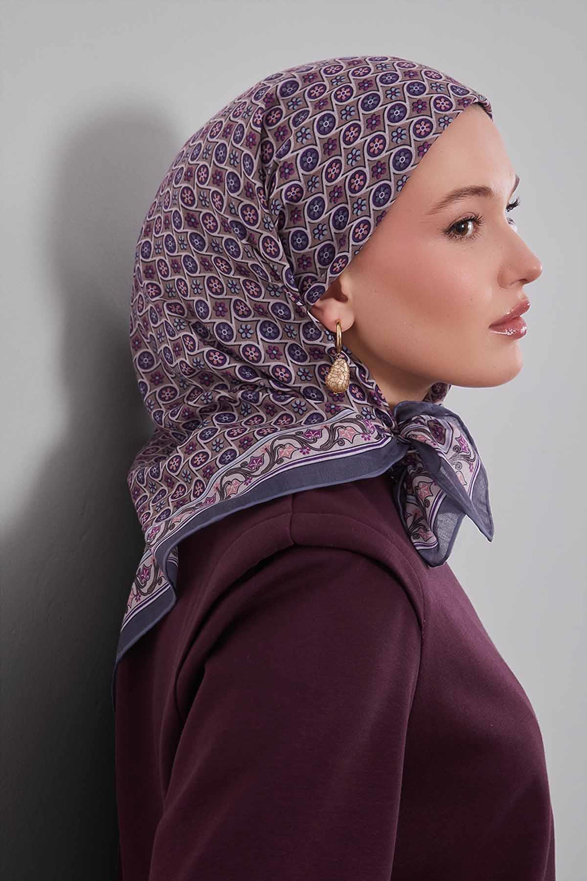 Fivescarf Gri Papatya Desen Silk Coton Eşarp