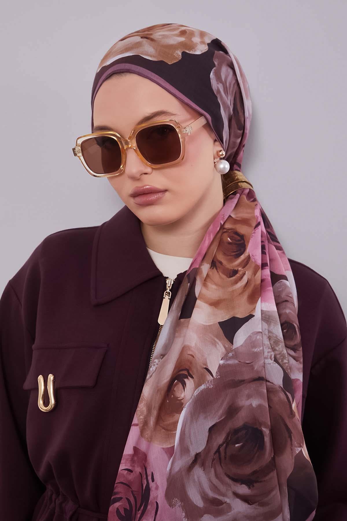 Fivescarf Gül Çiçek Desen Slik Coton Eşarp