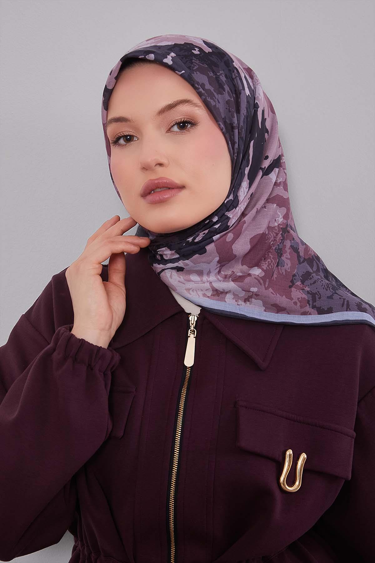 Fivescarf Gül Karışık Desen Silk Coton Eşarp