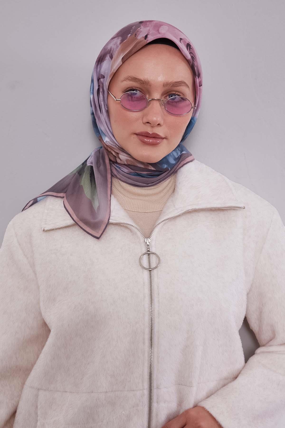 Fivescarf Gül Kurusu Çiçek Desen Slik Coton Eşarp