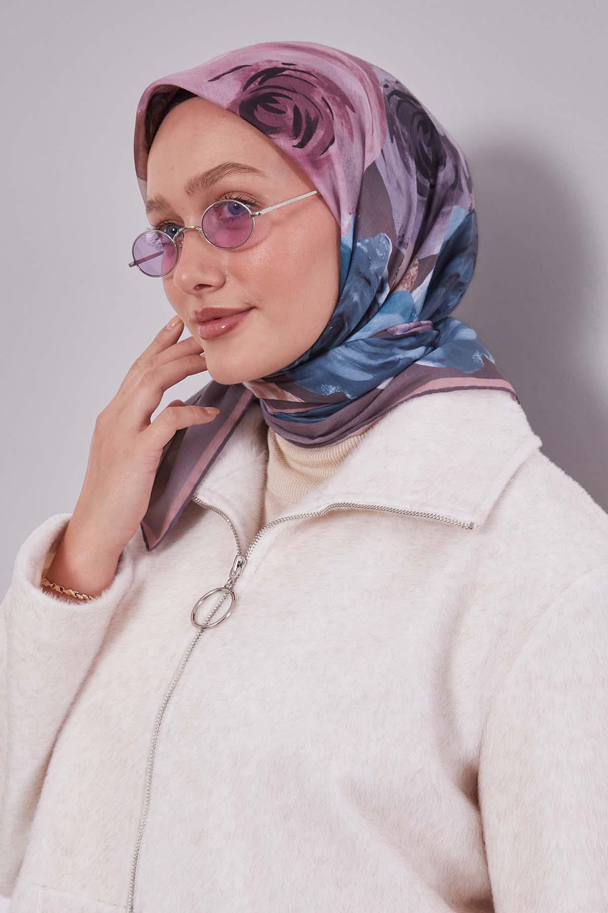 Fivescarf Gül Kurusu Çiçek Desen Slik Coton Eşarp