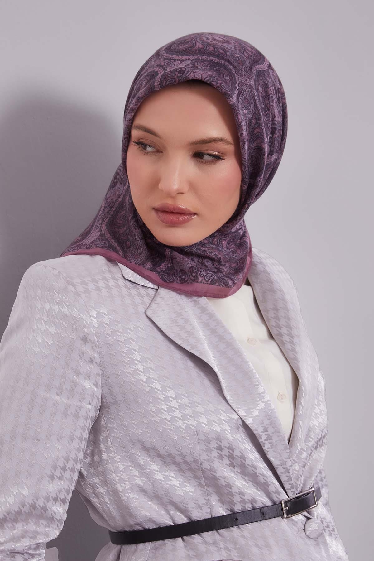 Fivescarf Gül Kurusu Çini Desen Silk Coton Eşarp
