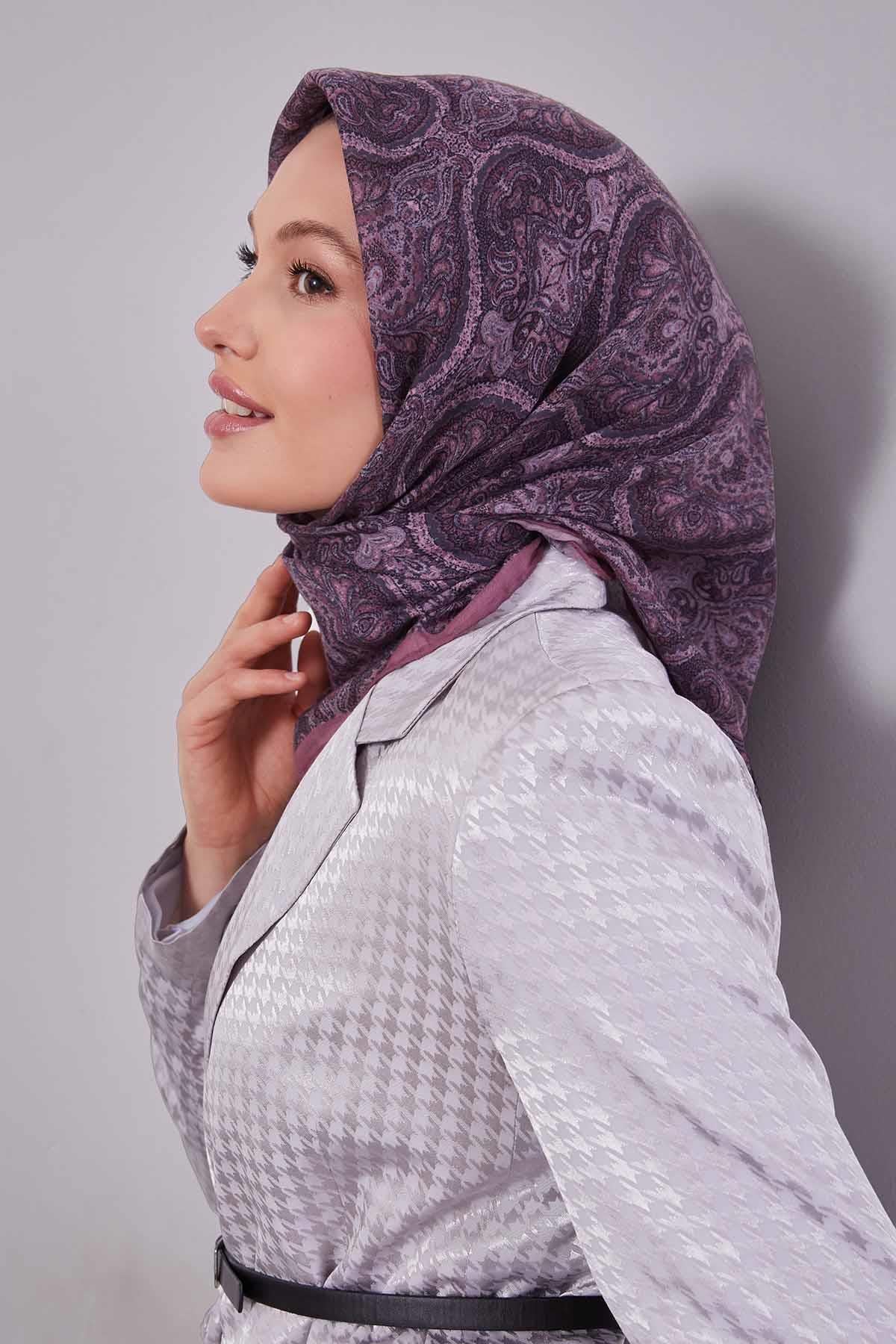Fivescarf Gül Kurusu Çini Desen Silk Coton Eşarp