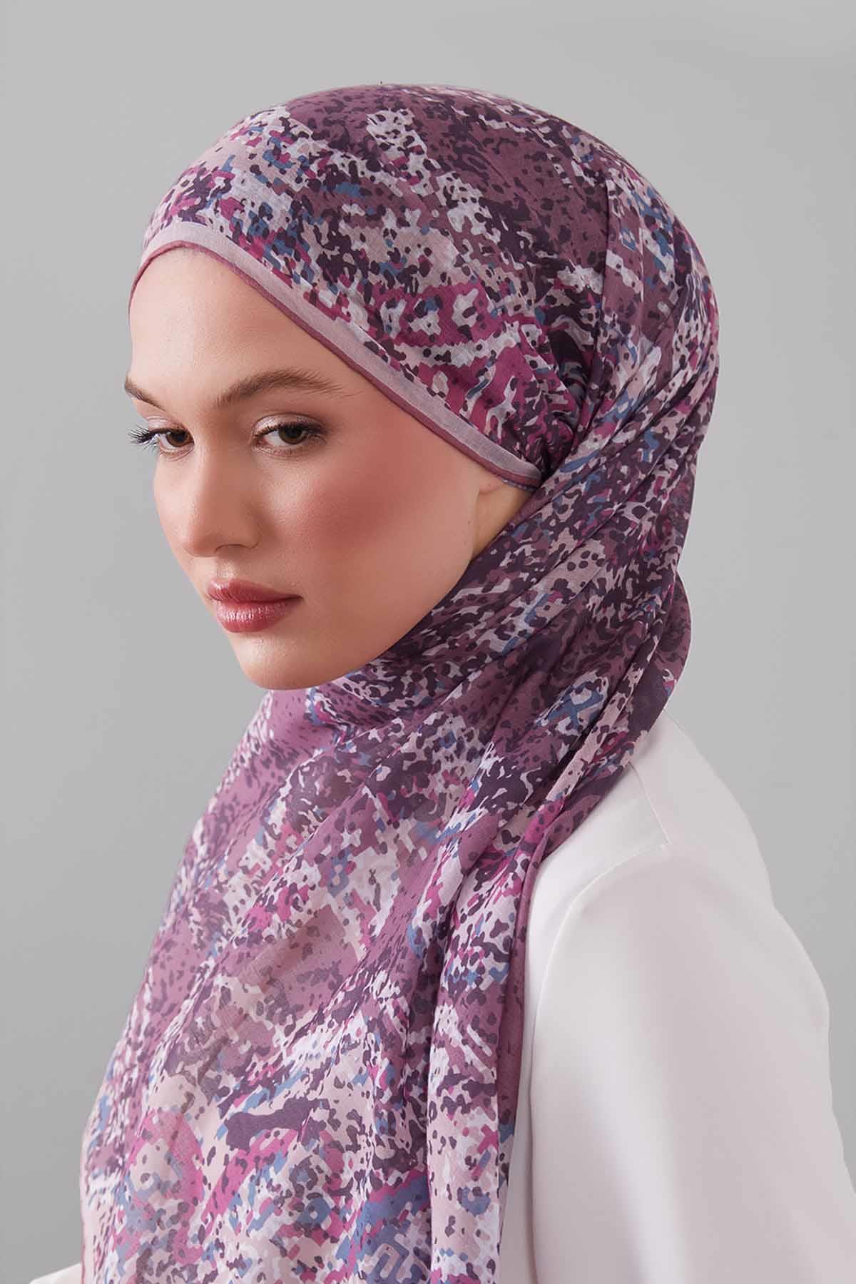 Fivescarf Gül Kurusu Mozaik Desen Silk Coton Eşarp