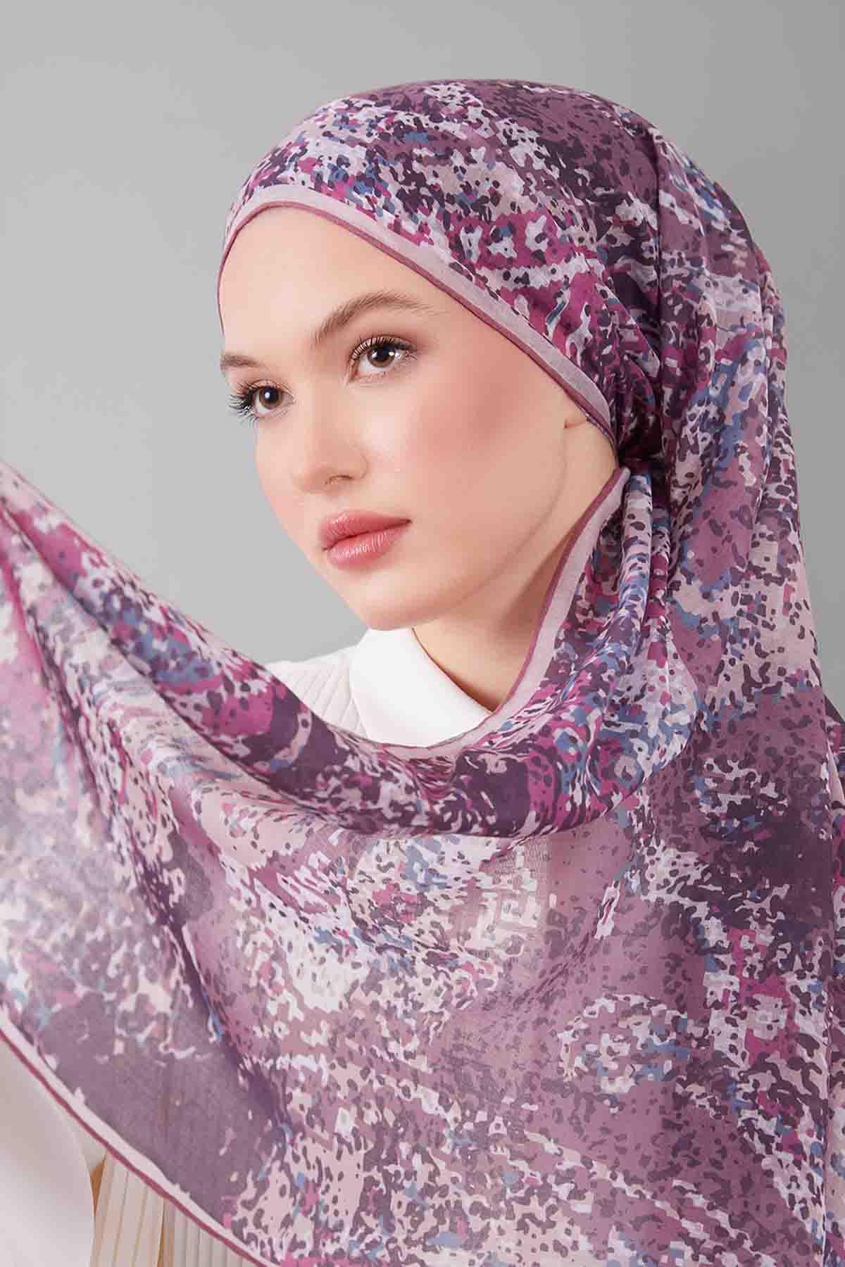 Fivescarf Gül Kurusu Mozaik Desen Silk Coton Eşarp