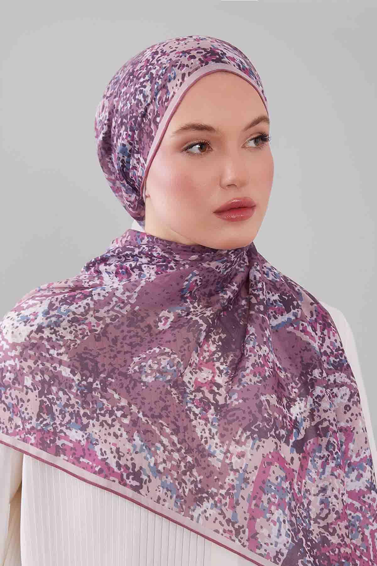 Fivescarf Gül Kurusu Mozaik Desen Silk Coton Eşarp