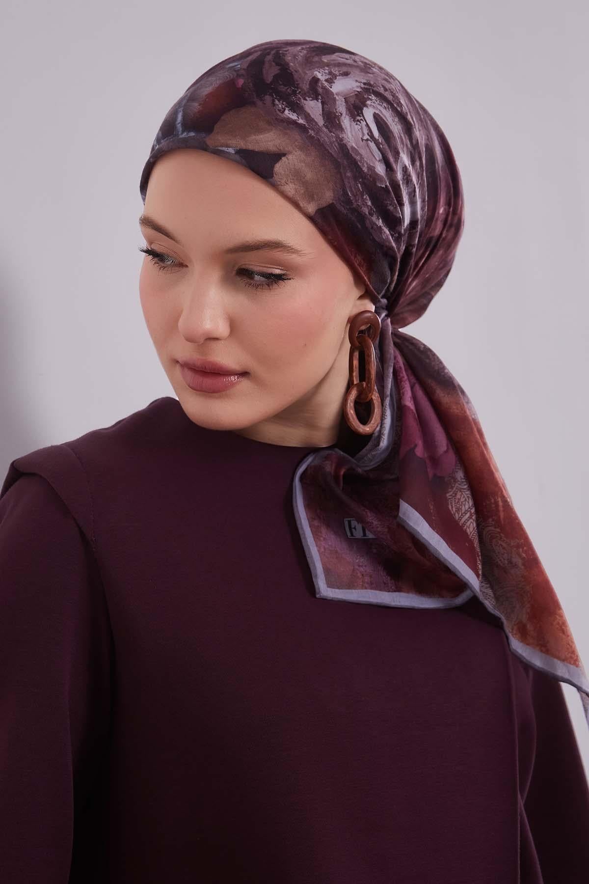 Fivescarf Gül Lale Desen Silk Coton Eşarp