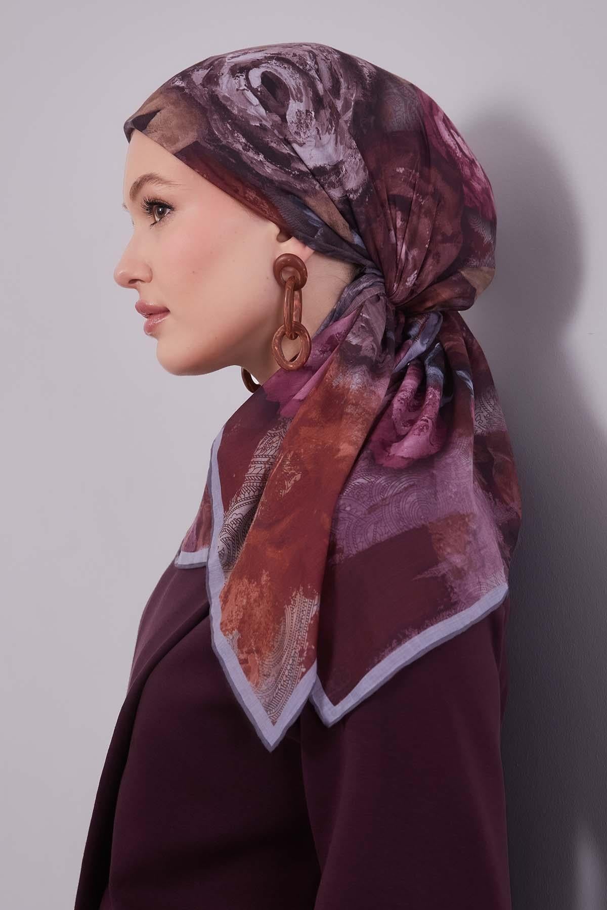 Fivescarf Gül Lale Desen Silk Coton Eşarp