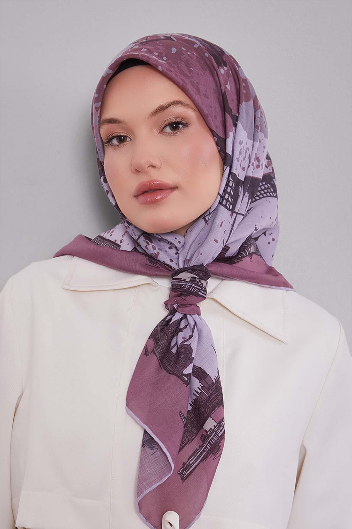 Fivescarf Gül Manzara Desen Silk Coton Eşarp
