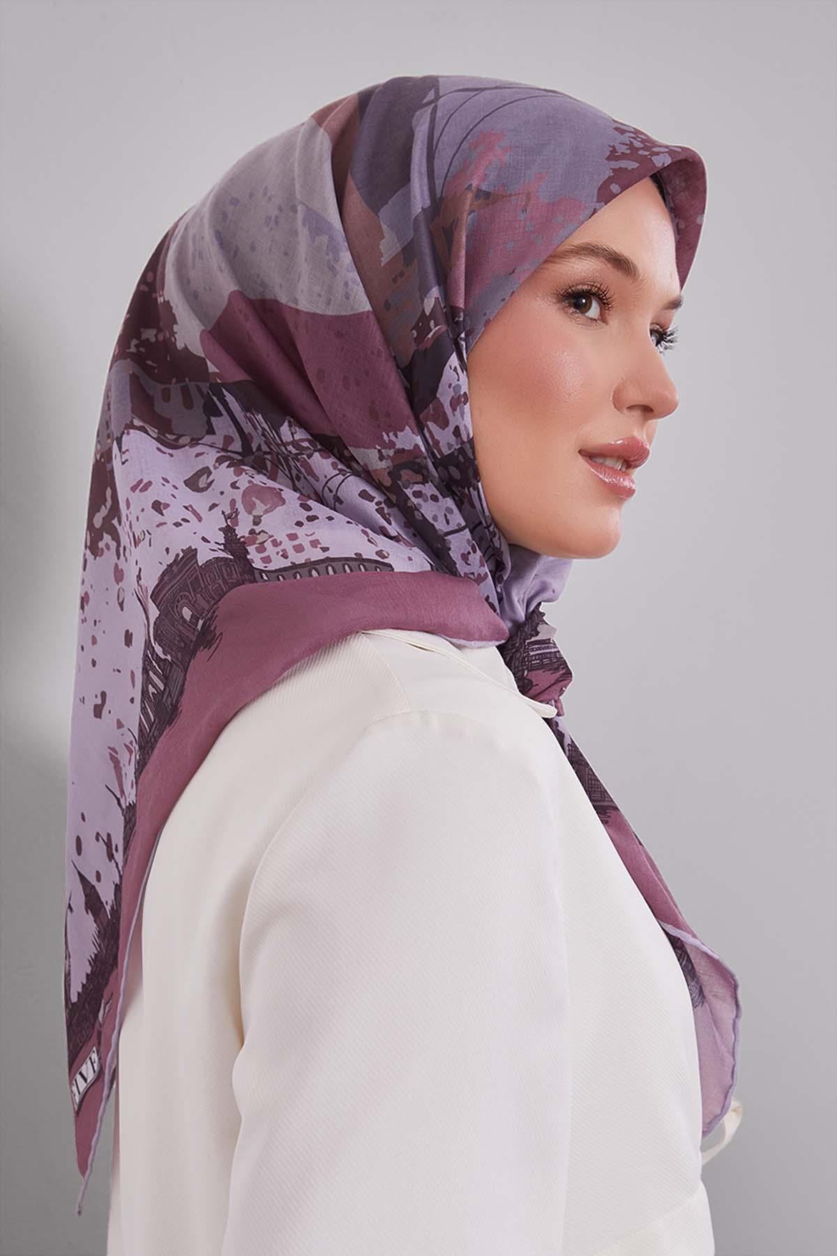 Fivescarf Gül Manzara Desen Silk Coton Eşarp