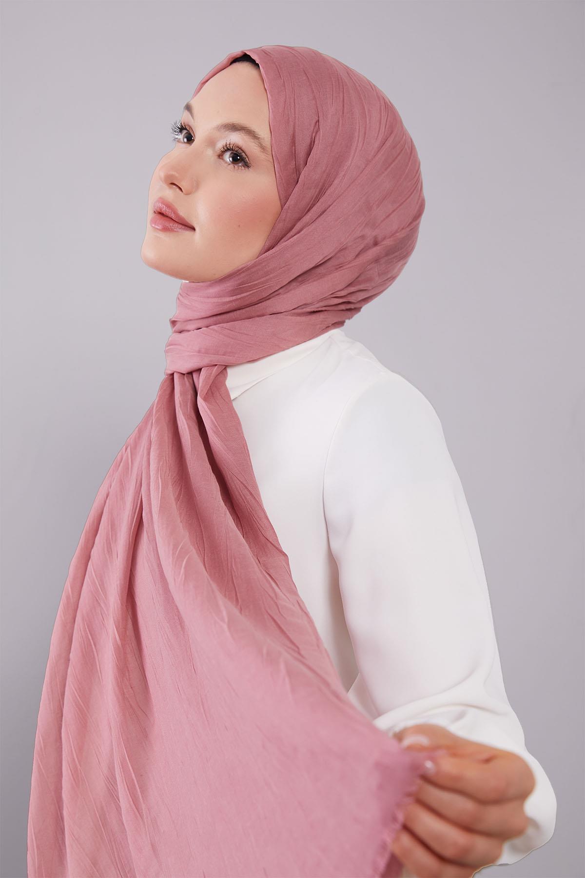 Fivescarf Gül Pliseli Pamuklu Şal