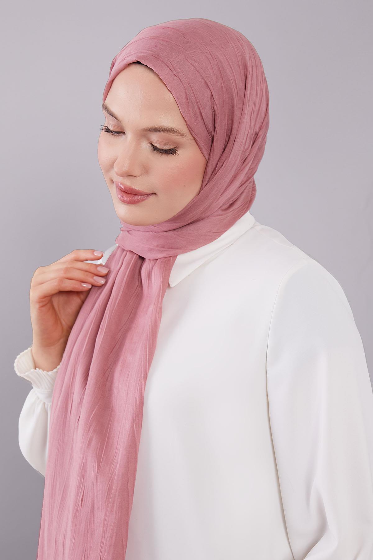 Fivescarf Gül Pliseli Pamuklu Şal