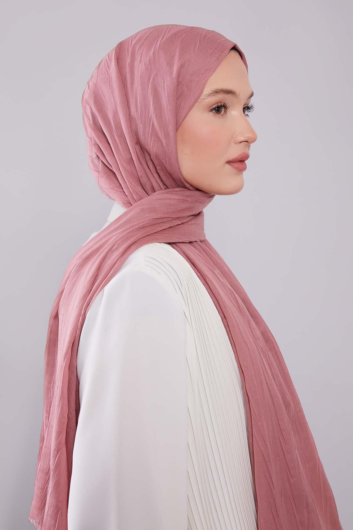 Fivescarf Gül Pliseli Pamuklu Şal