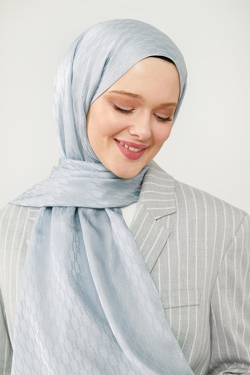 Fivescarf Gümüş Burgu Desen Jakarlı Elegance Şal