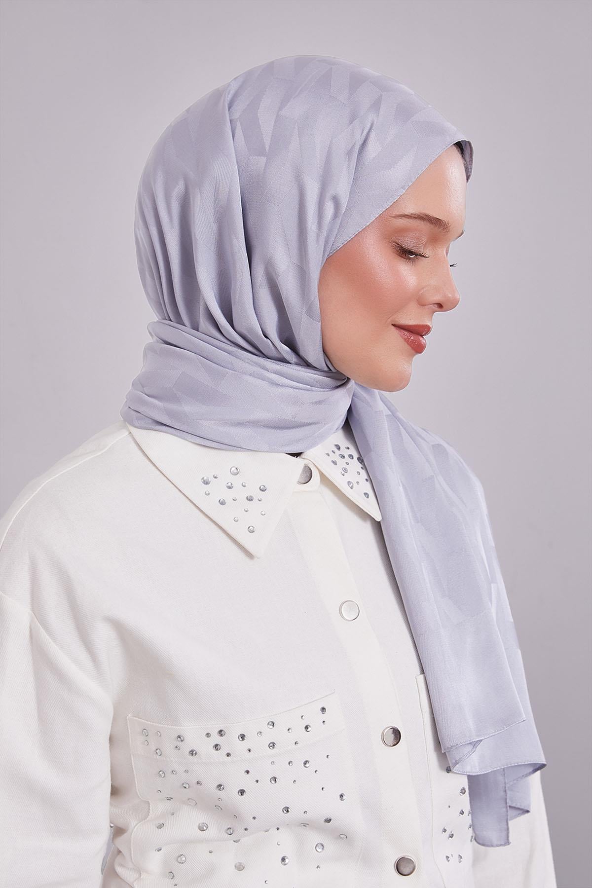 Fivescarf Gümüş Geometrik Desen Jakar Şal