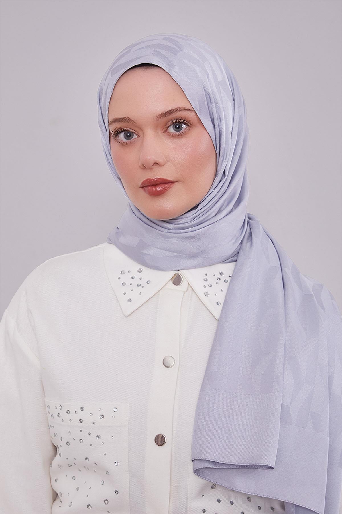 Fivescarf Gümüş Geometrik Desen Jakar Şal