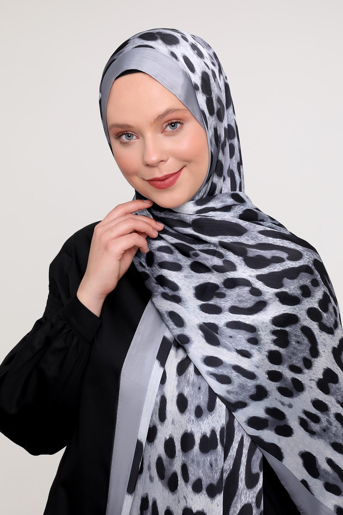 Fivescarf Gümüş Leopar Desen Brand Şal