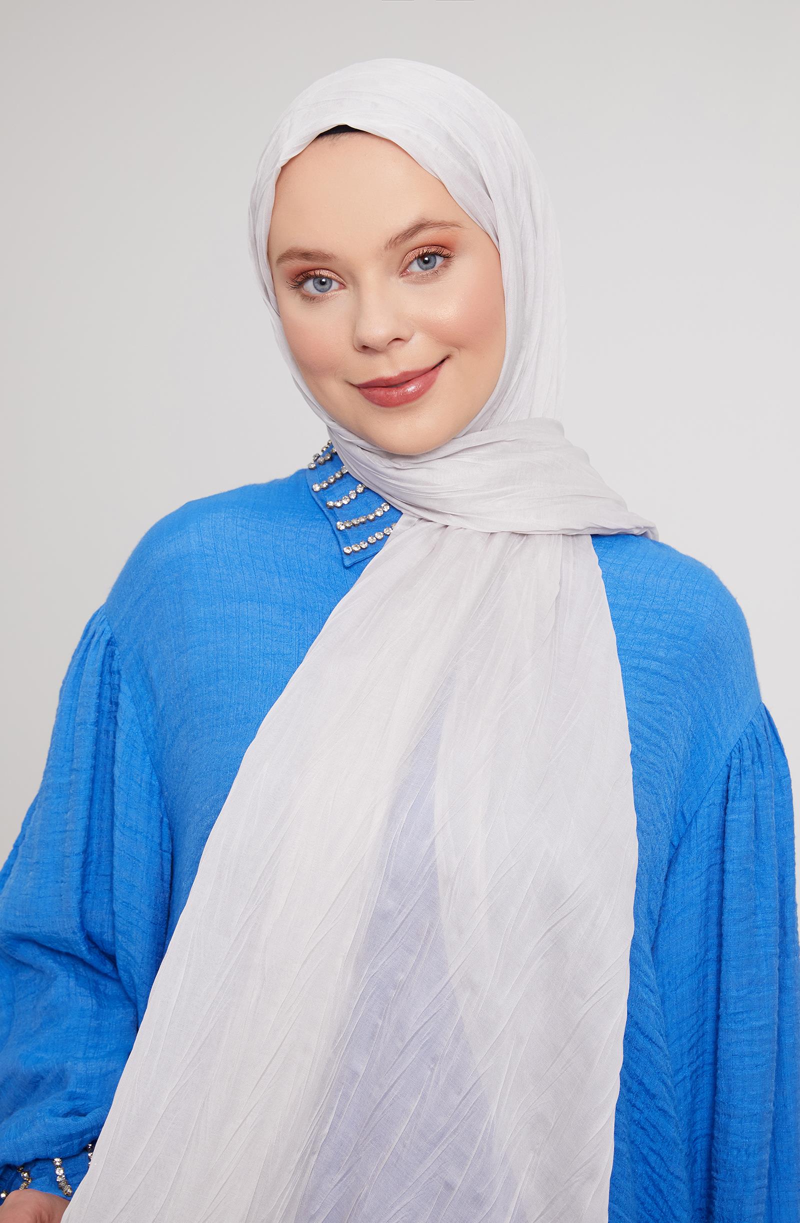 Fivescarf Gümüş Pliseli Pamuklu Şal