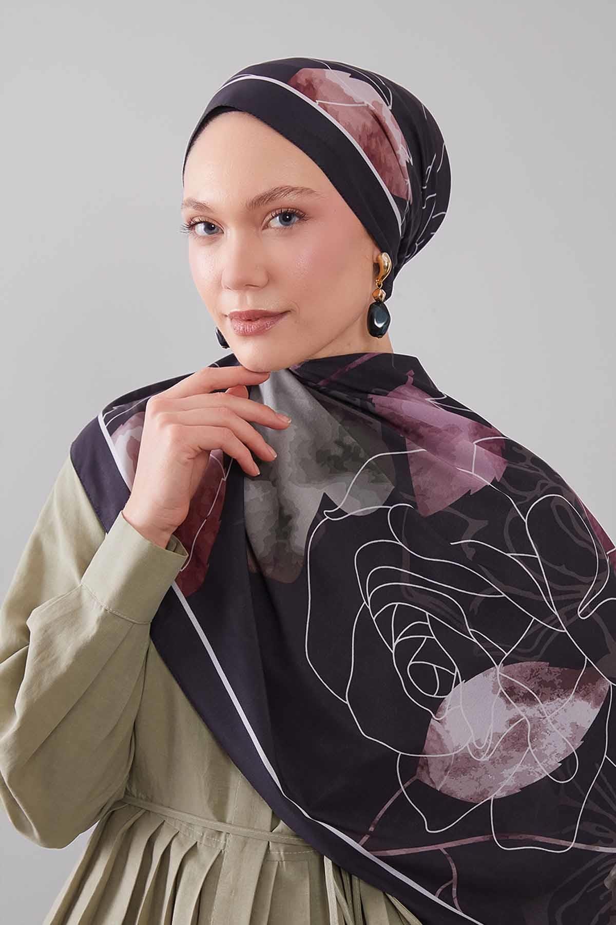 Fivescarf Haki Akvarel Yaprak Desen Moos Chrep Şal
