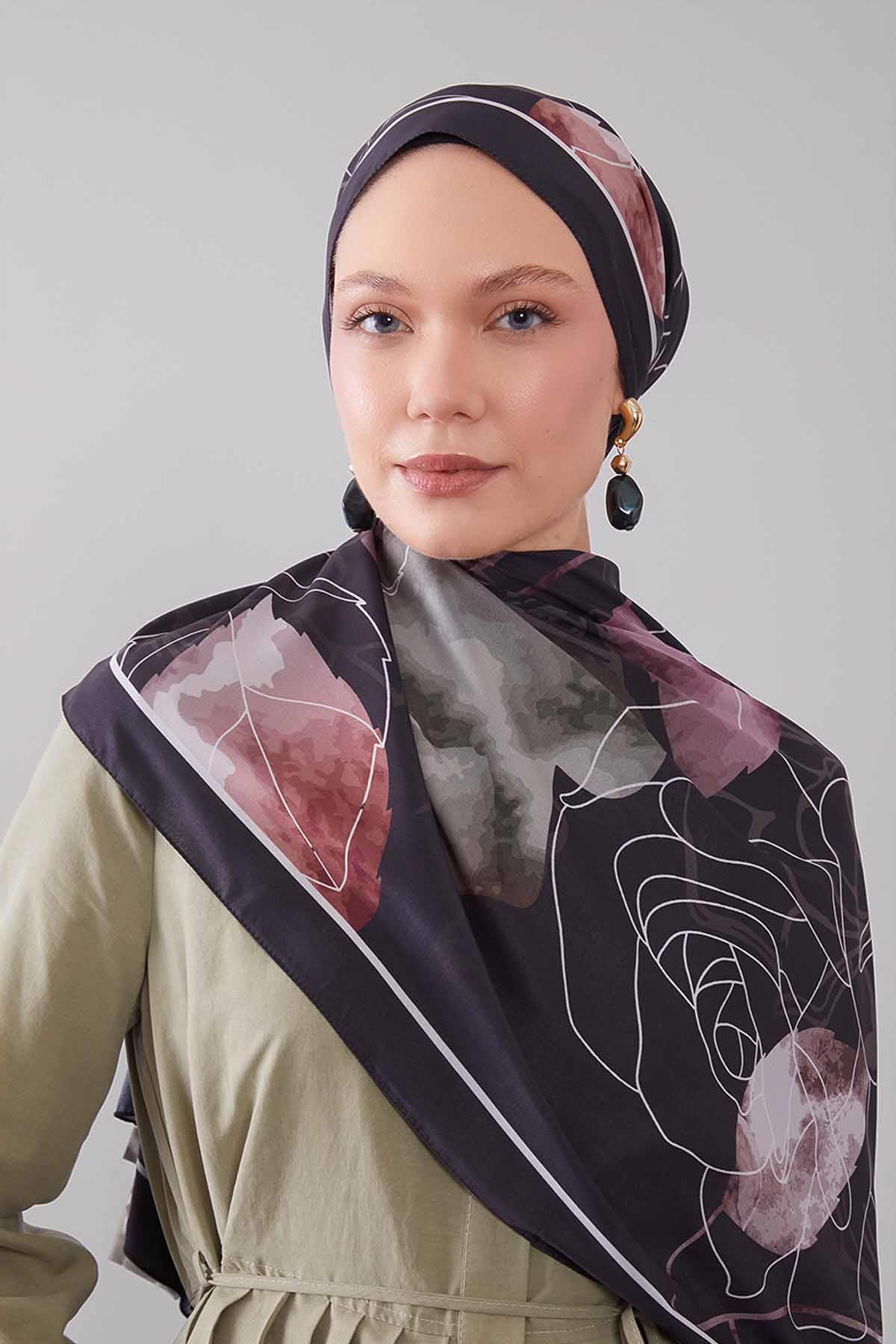 Fivescarf Haki Akvarel Yaprak Desen Moos Chrep Şal