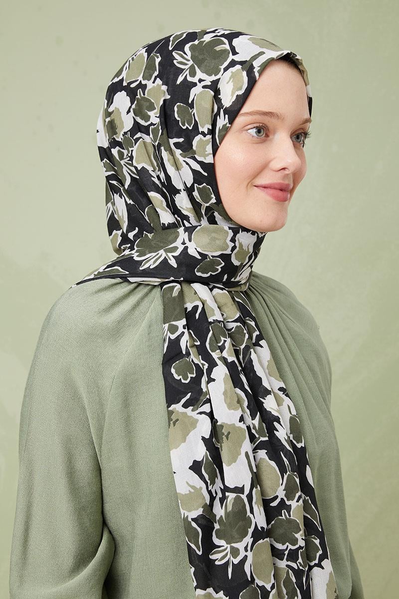 Fivescarf Haki Desenli Cotton Şal