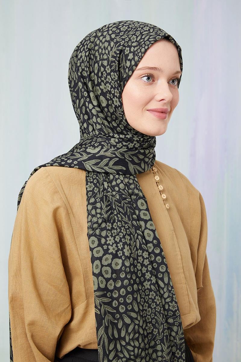 Fivescarf Haki Desenli Cotton Şal