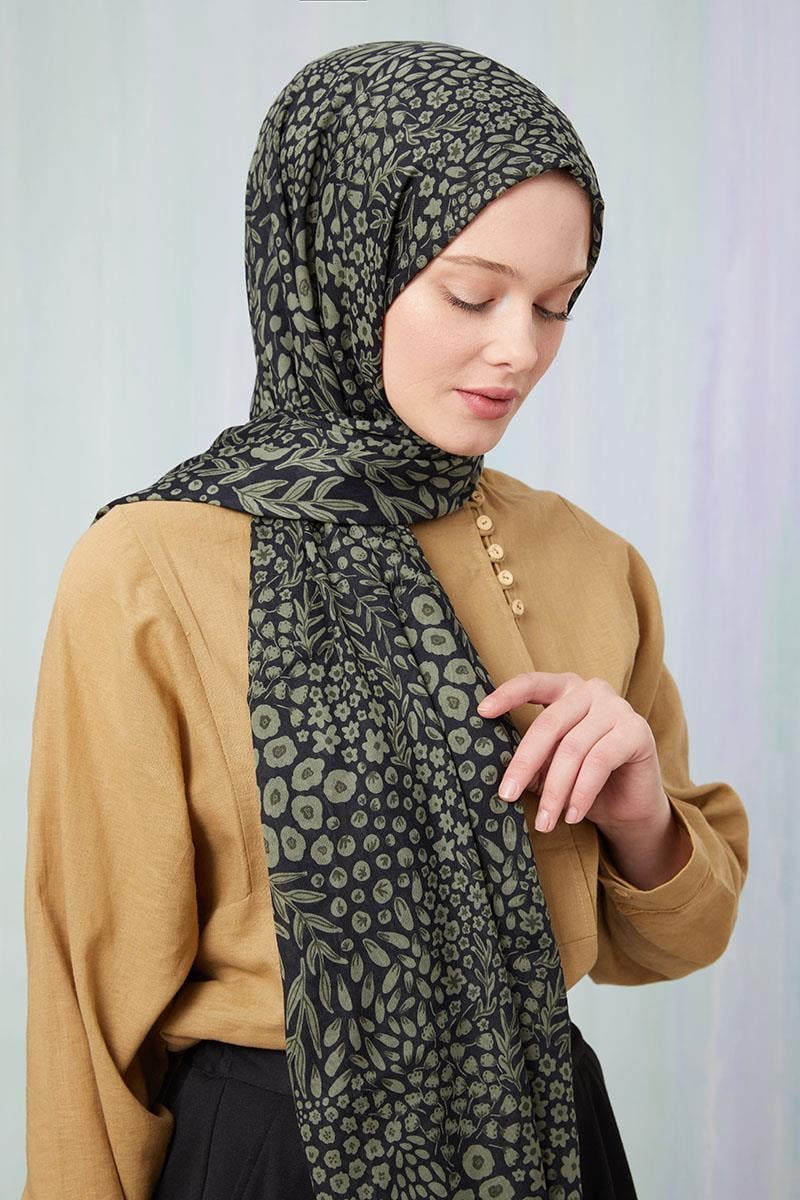 Fivescarf Haki Desenli Cotton Şal