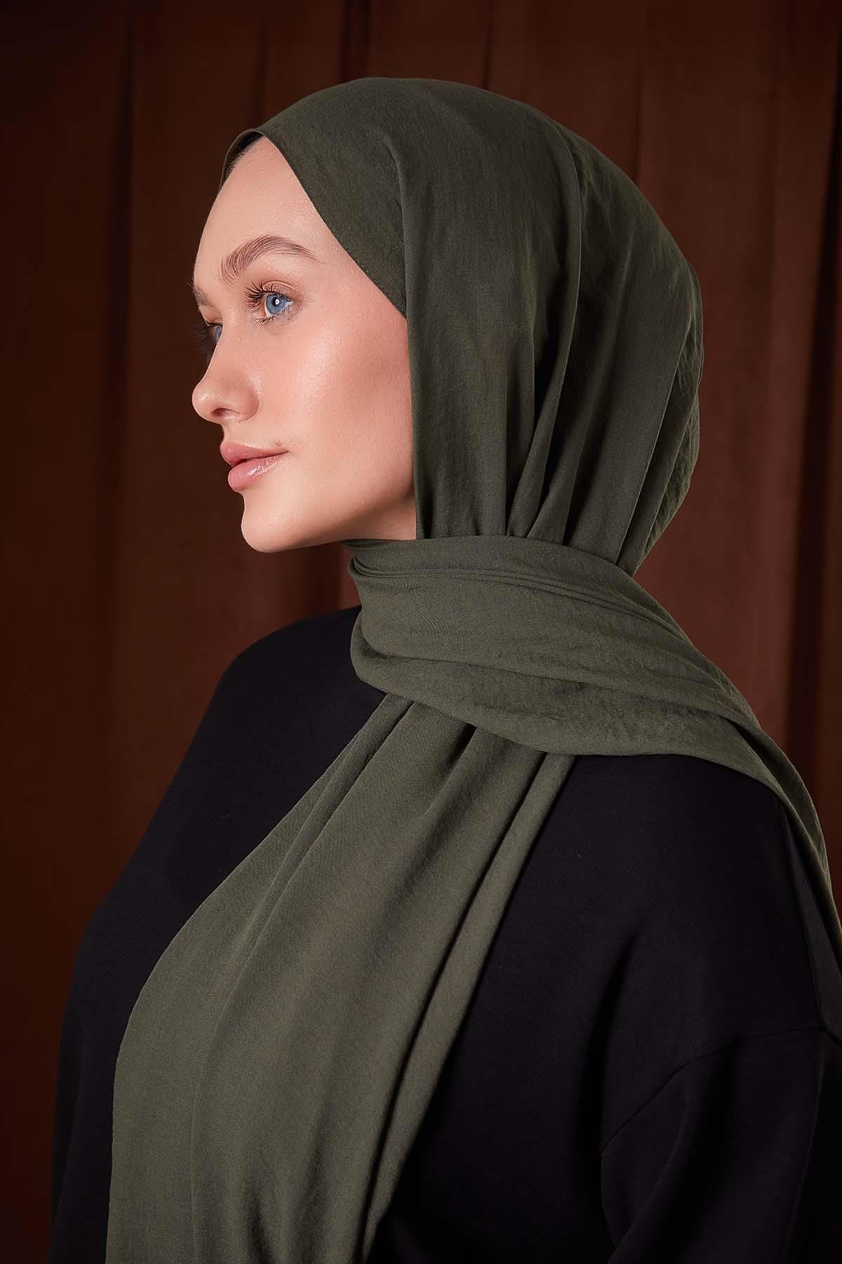 Fivescarf Haki Düz Luna Cotton Şal