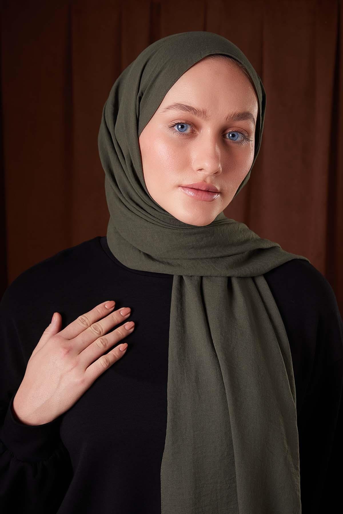 Fivescarf Haki Düz Luna Cotton Şal