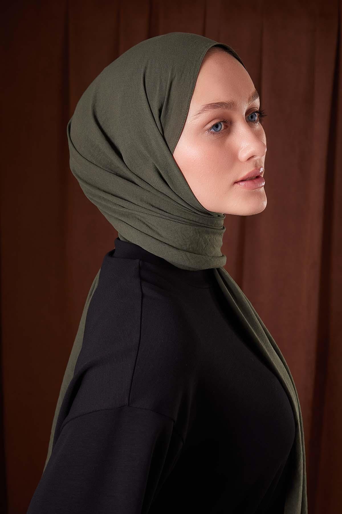 Fivescarf Haki Düz Luna Cotton Şal