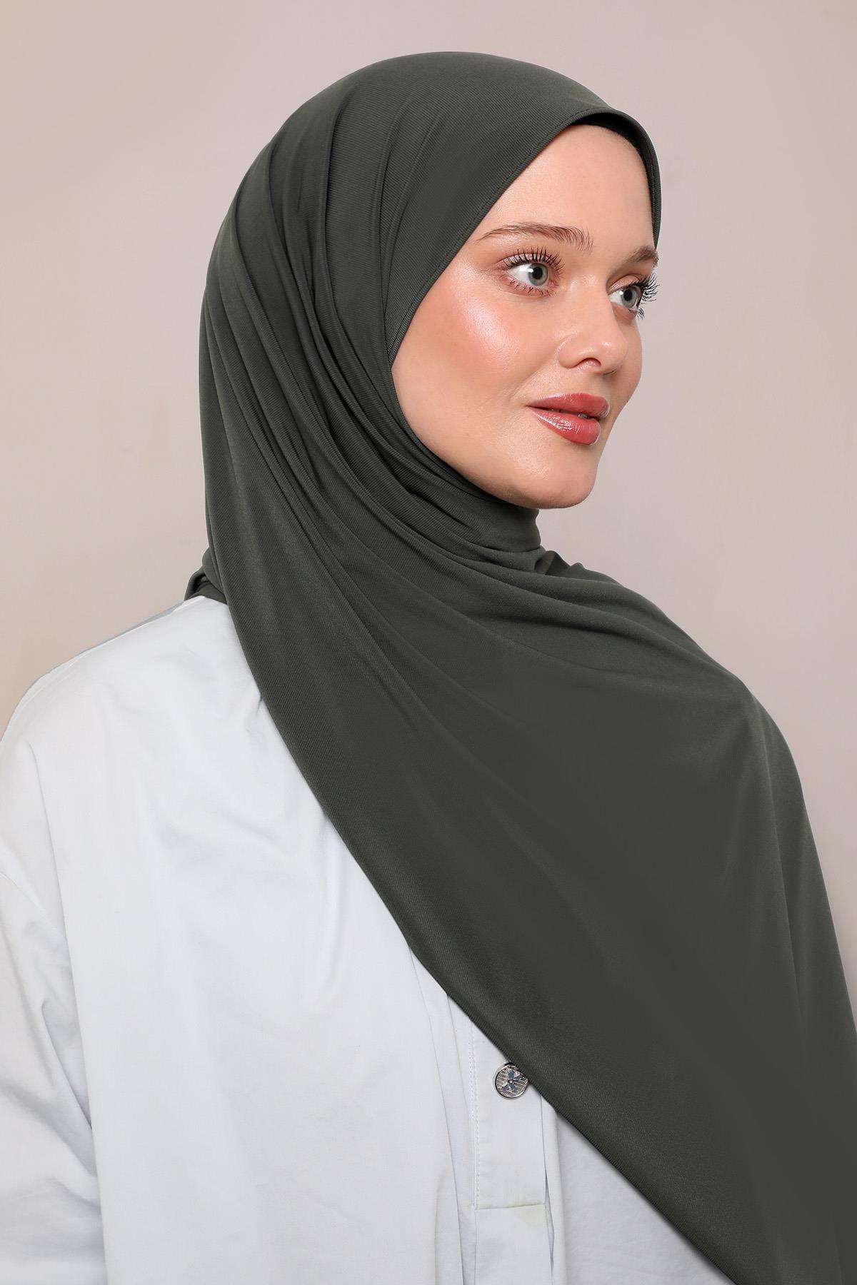 Fivescarf Haki Düz Premium Jersey Şal