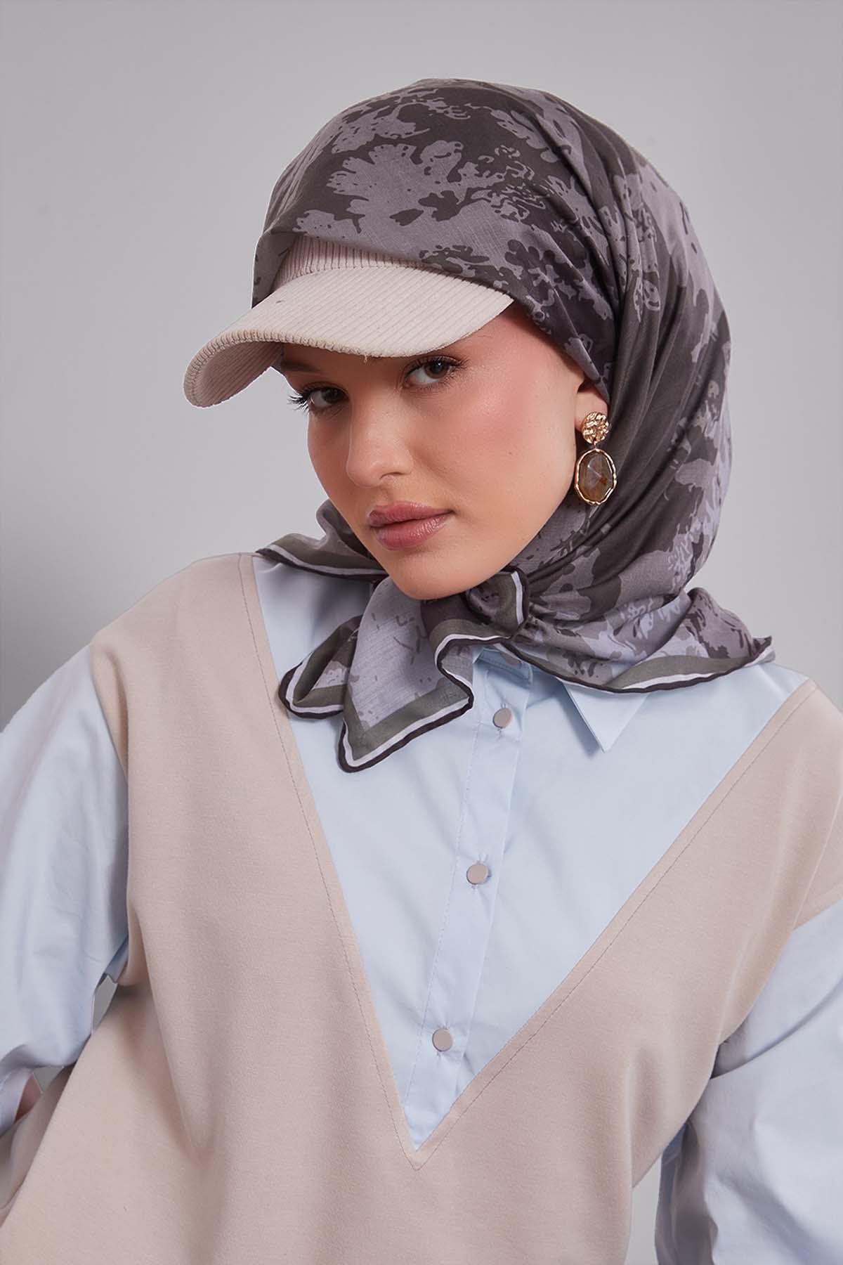Fivescarf Haki Karışık Desen Silk Coton Eşarp