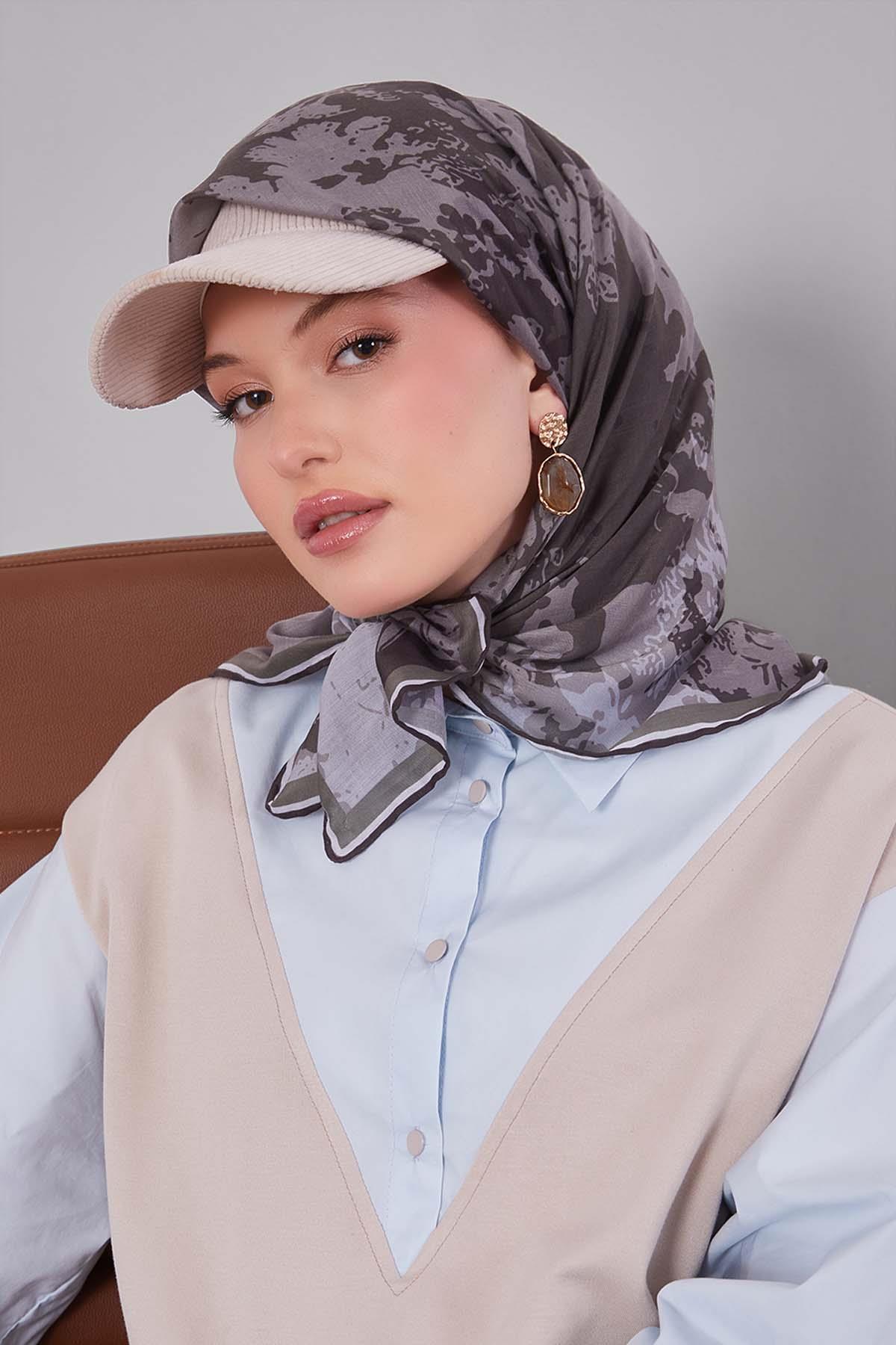 Fivescarf Haki Karışık Desen Silk Coton Eşarp